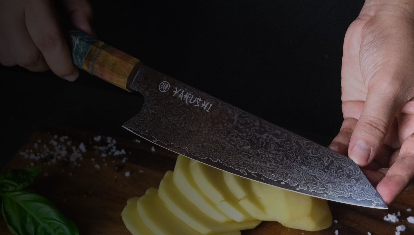 Slicing with Damascus knife