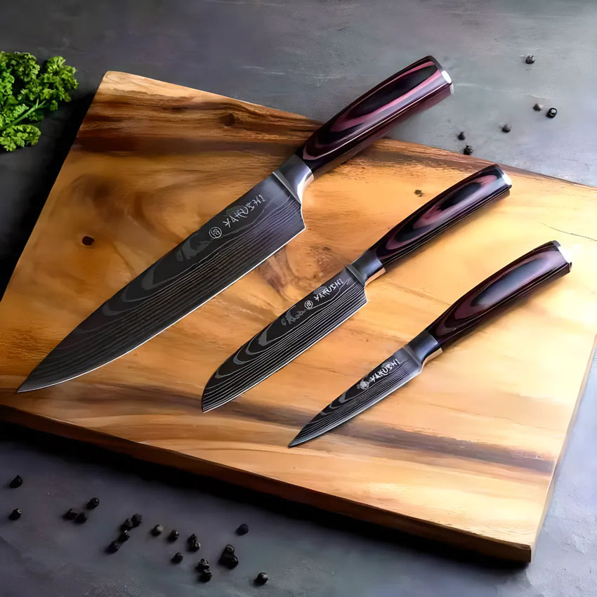 Japanese Damascus Kitchen Knife Set (3-Piece)