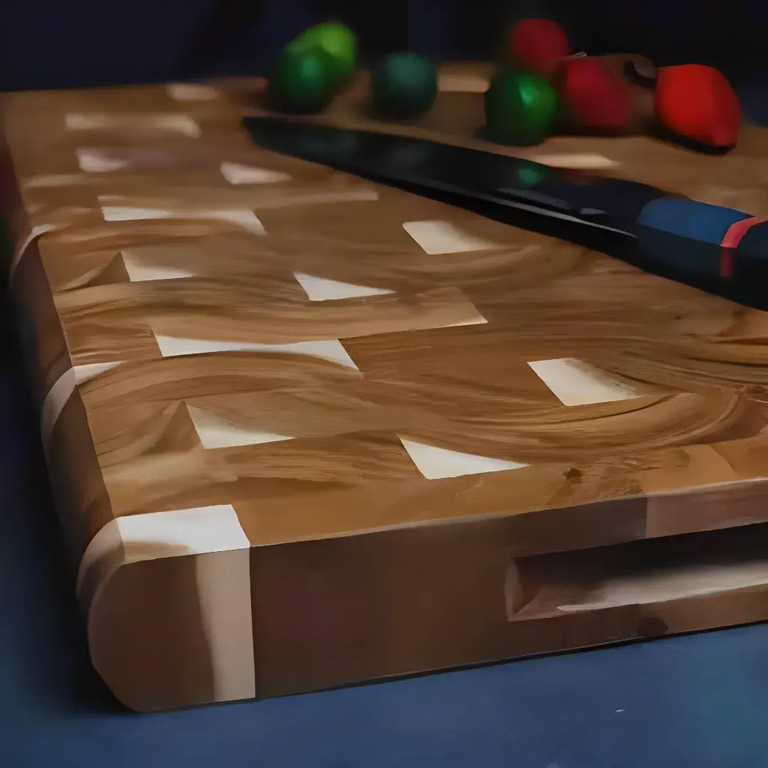 Wood cutting board used with a Japanese chef knife