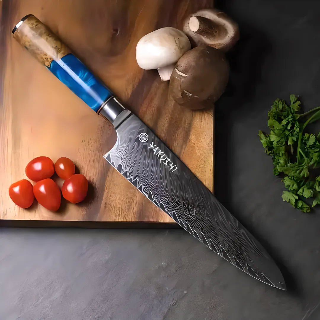 8" Damascus Steel Chef Knife | Japanese VG-10 Steel | Yakushi Knives