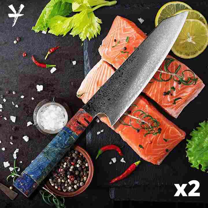 Damascus Kiritsuke Knife (Set of 2) - Yakushi Knives